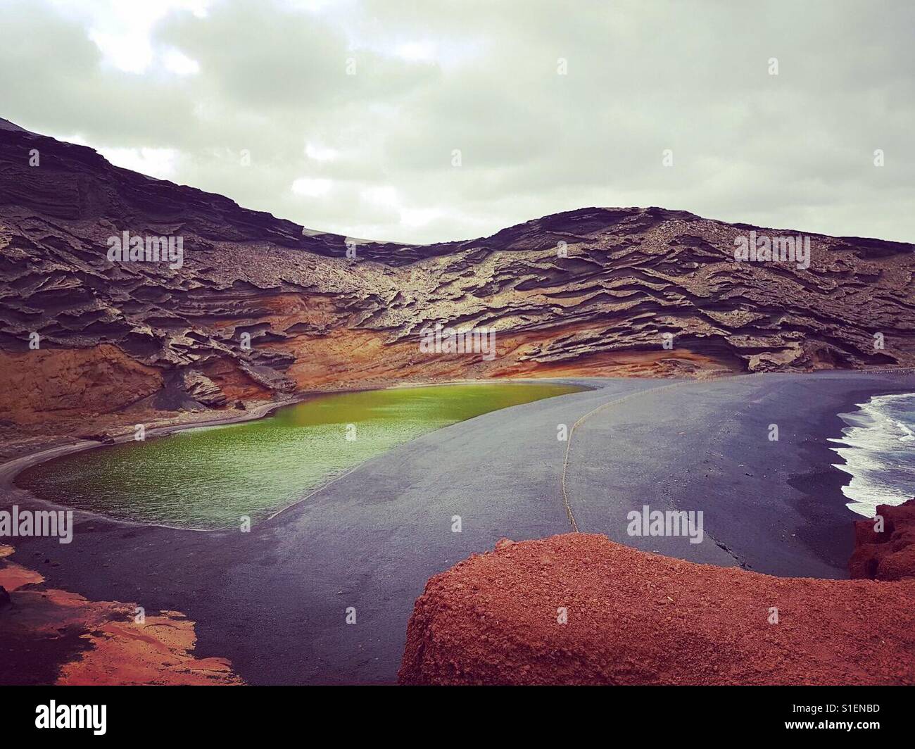 Green lagoon, Lanzarote - Smartphone Captured Stock Image