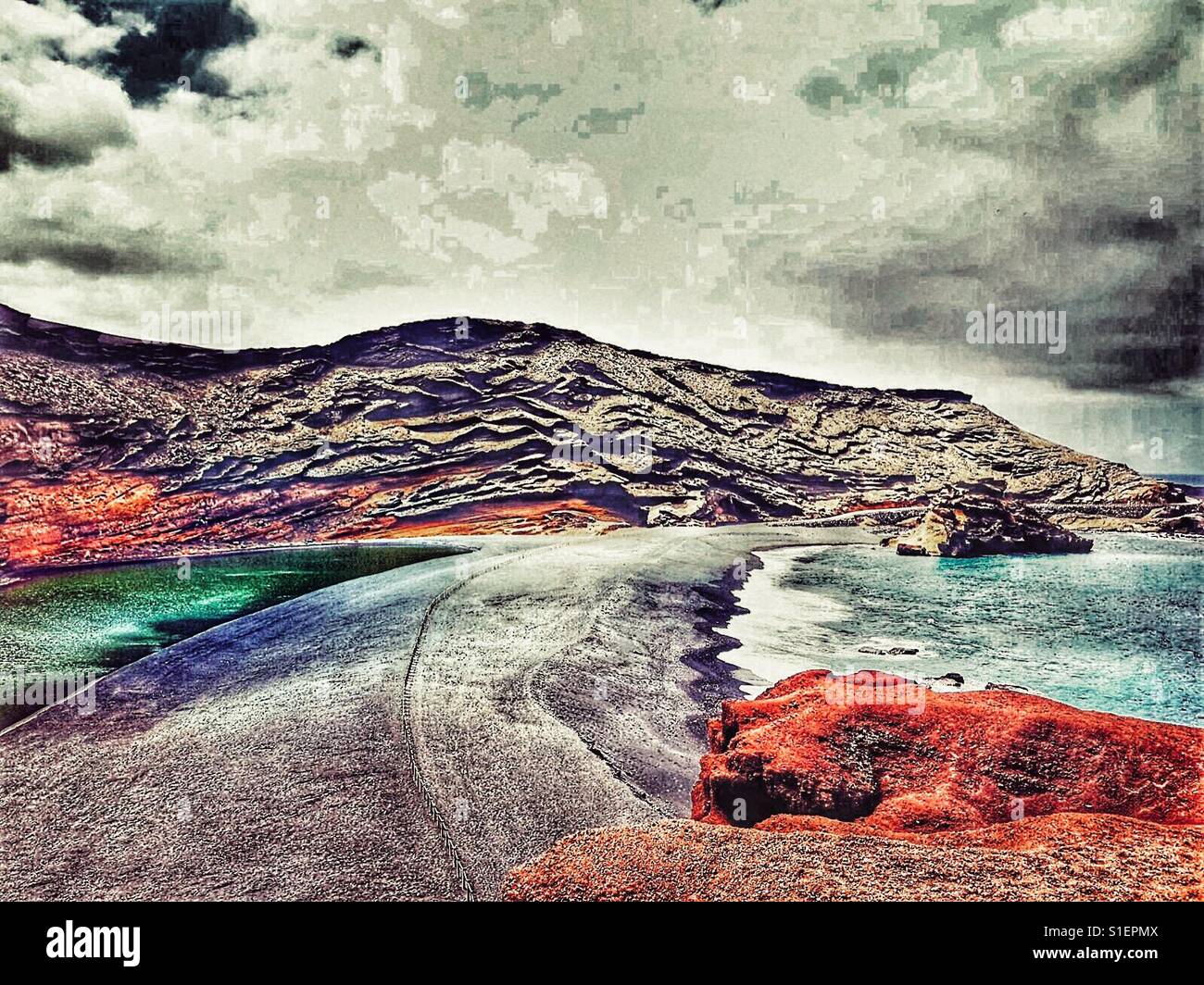 Green lagoon meets sea - Smartphone Captured Stock Image