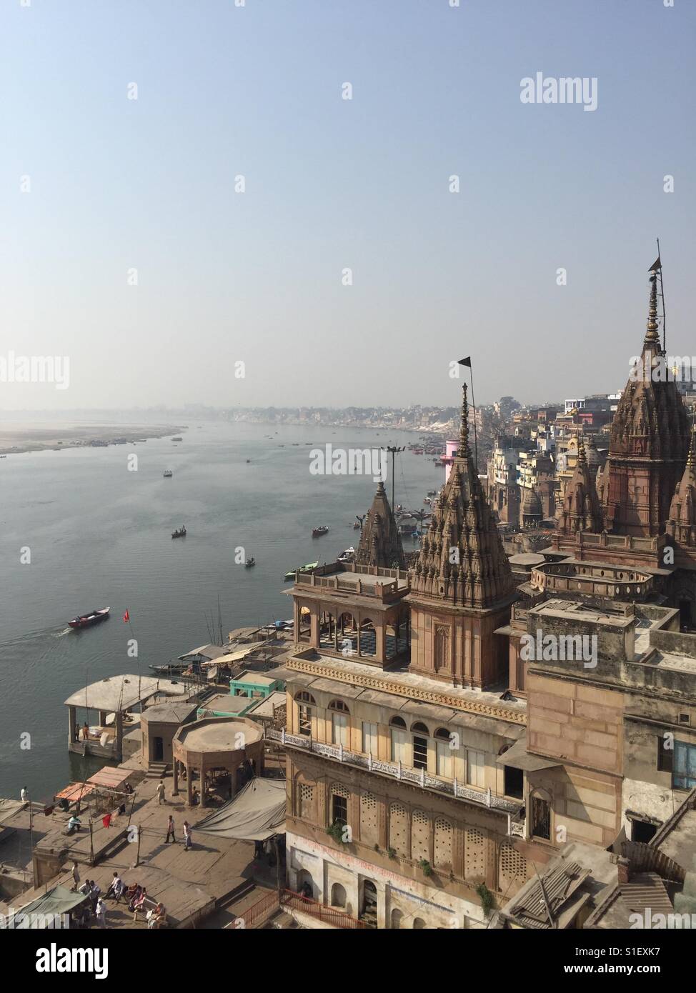 View over Varanasi and the river Ganges, India - Smartphone Captured Stock Image
