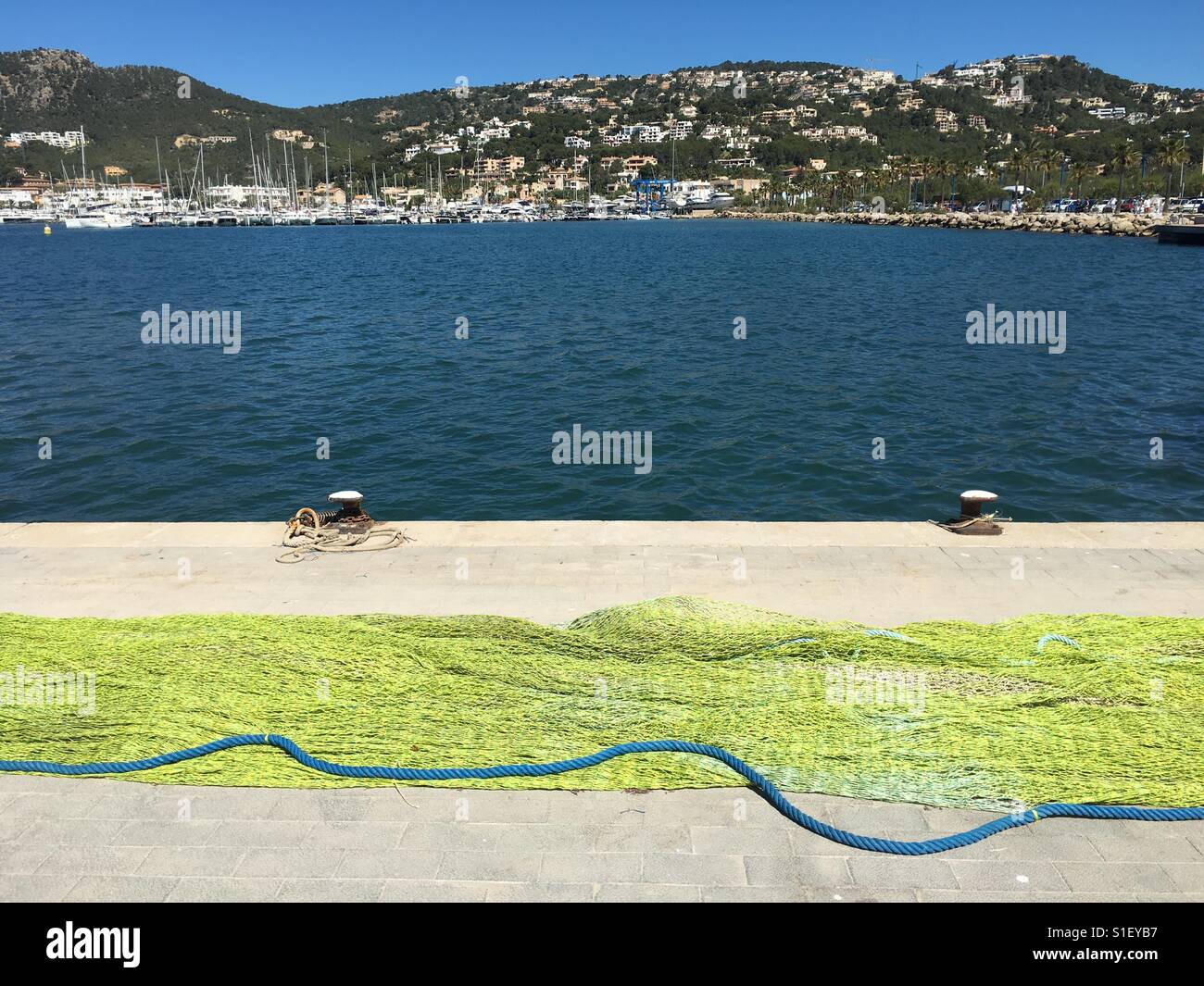 Yellow fishing net in a port - Smartphone Captured Stock Image