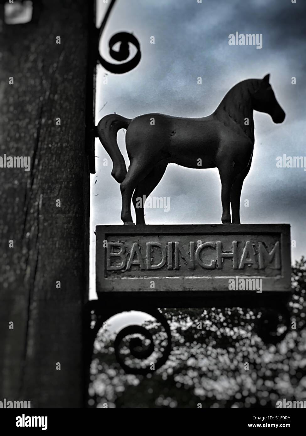 Badingham White Horse Vintage Pub Sign. Stock Photo