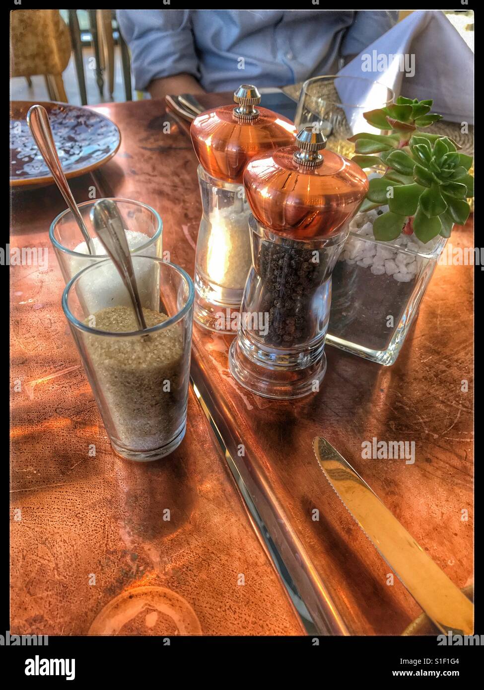 Table at Granary Restaurant at the Silo Hotel, Waterfront, Cape Town. - Smartphone Captured Stock Image