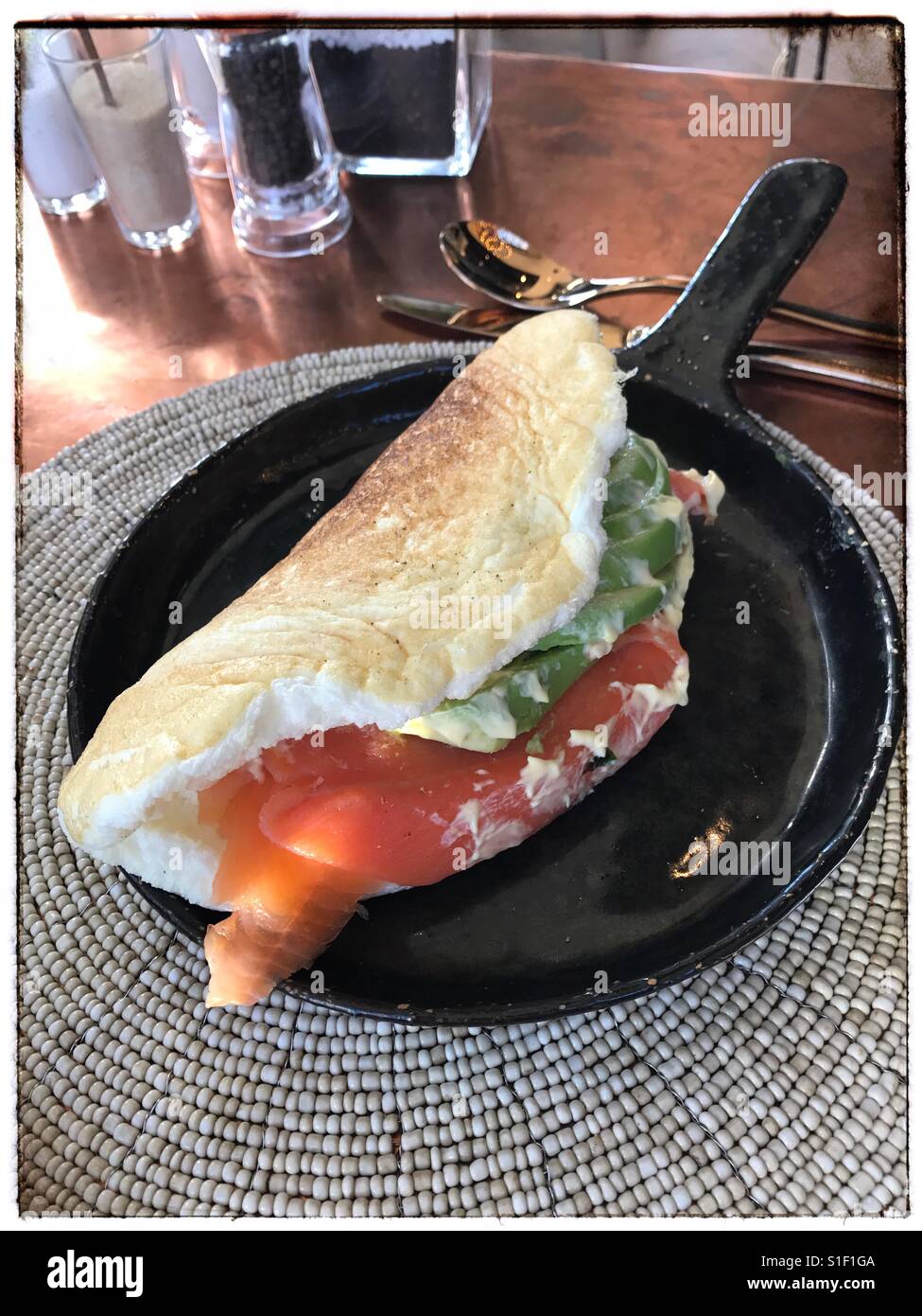 Breakfast at The Granary Cafe Restaurant at the Silo Hotel, Waterfront, Cape Town. - Smartphone Captured Stock Image