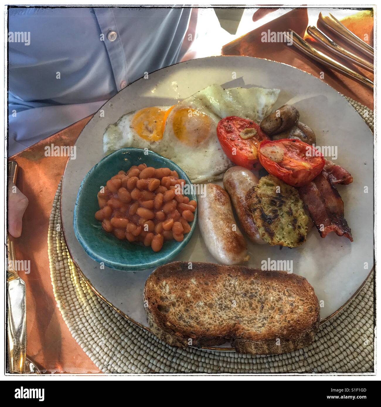Breakfast at The Granary Cafe Restaurant at the Silo Hotel, Waterfront, Cape Town. - Smartphone Captured Stock Image