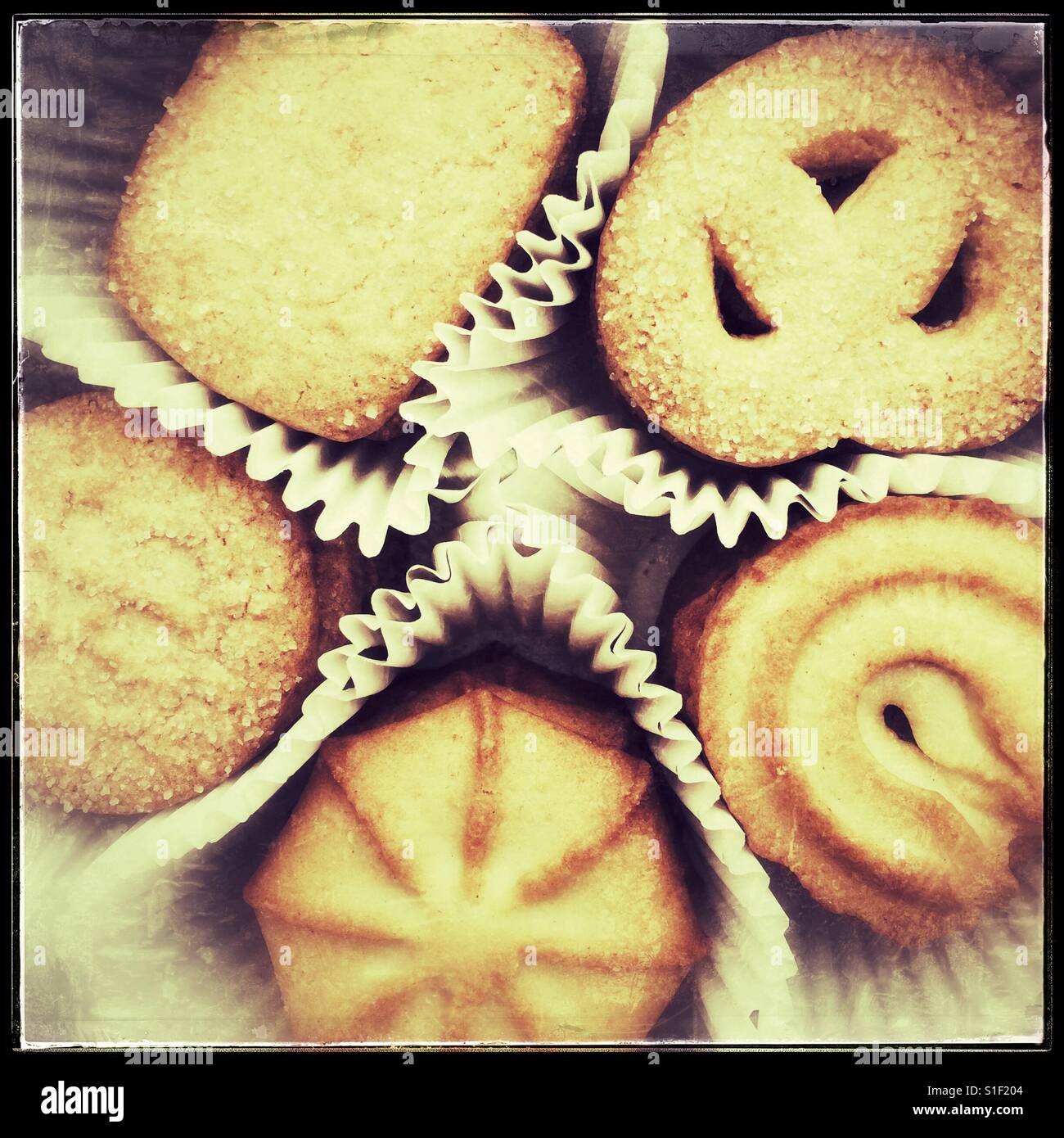Traditional Danish butter cookies from Denmark in their individual