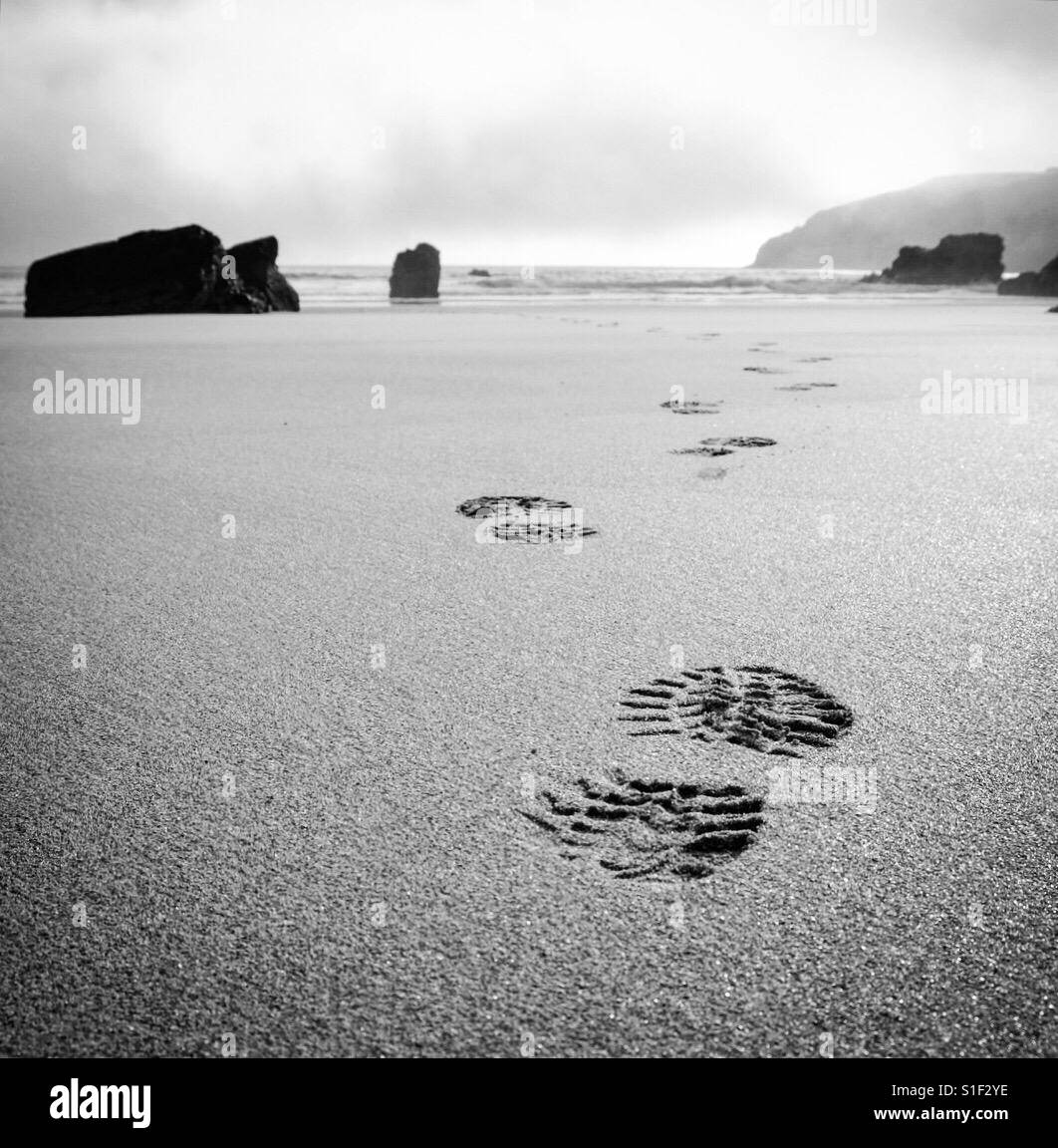 Footprints in the sand, Durness Beach, Scotland, UK Stock Photo
