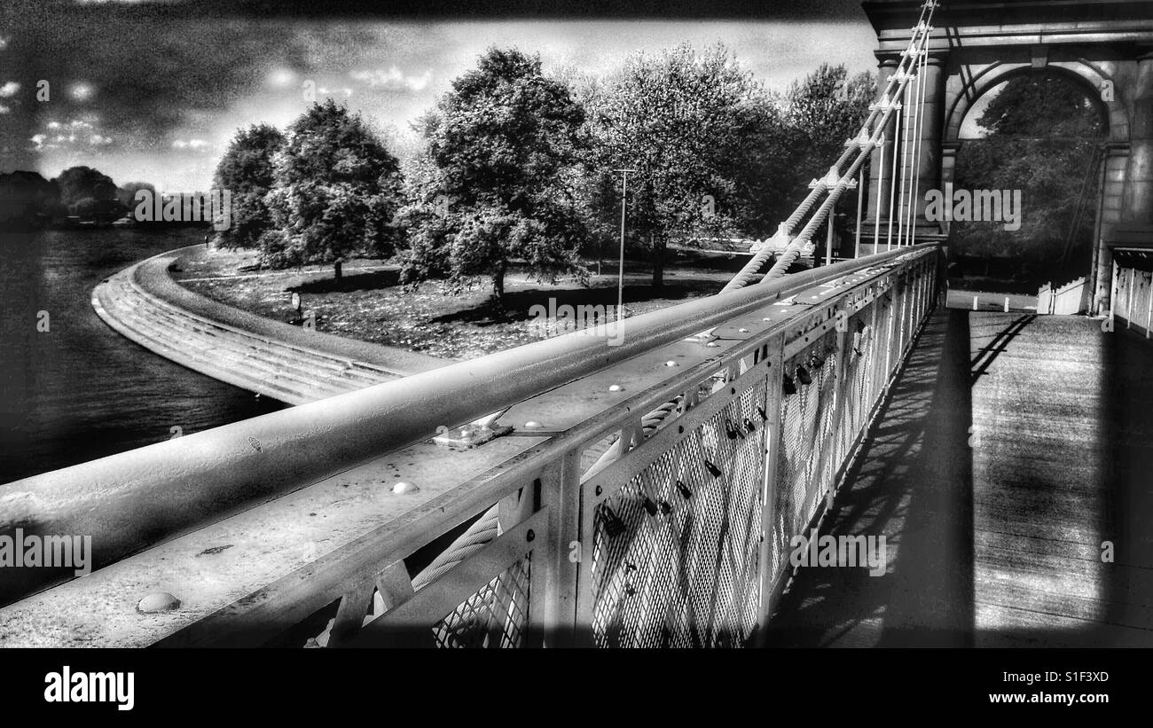 Wilford suspension bridge, nottingham, Nottinghamshire, East Midlands, England - Smartphone Captured Stock Image