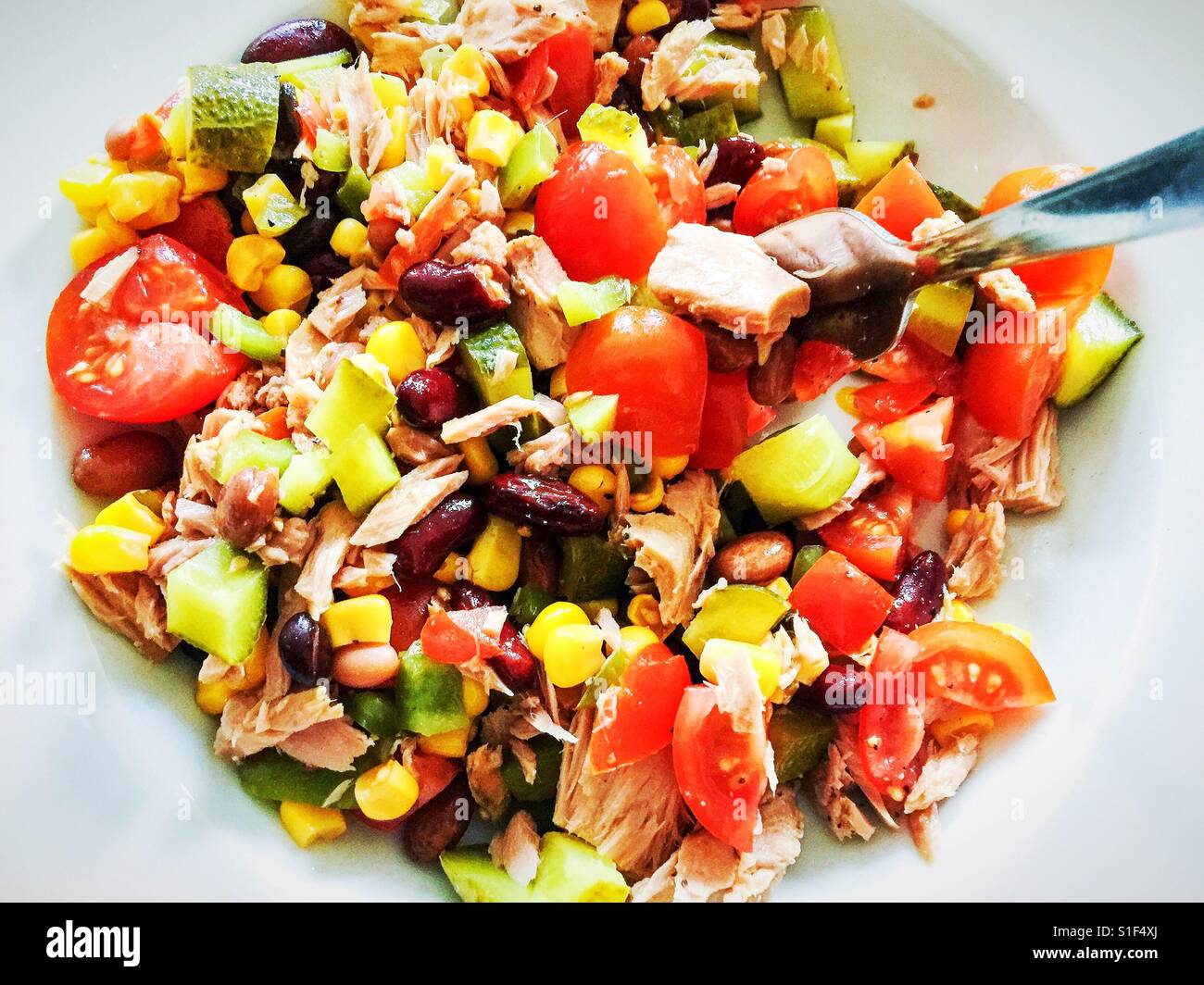 Tuna salad with sweet corn and mixed beans Stock Photo Alamy