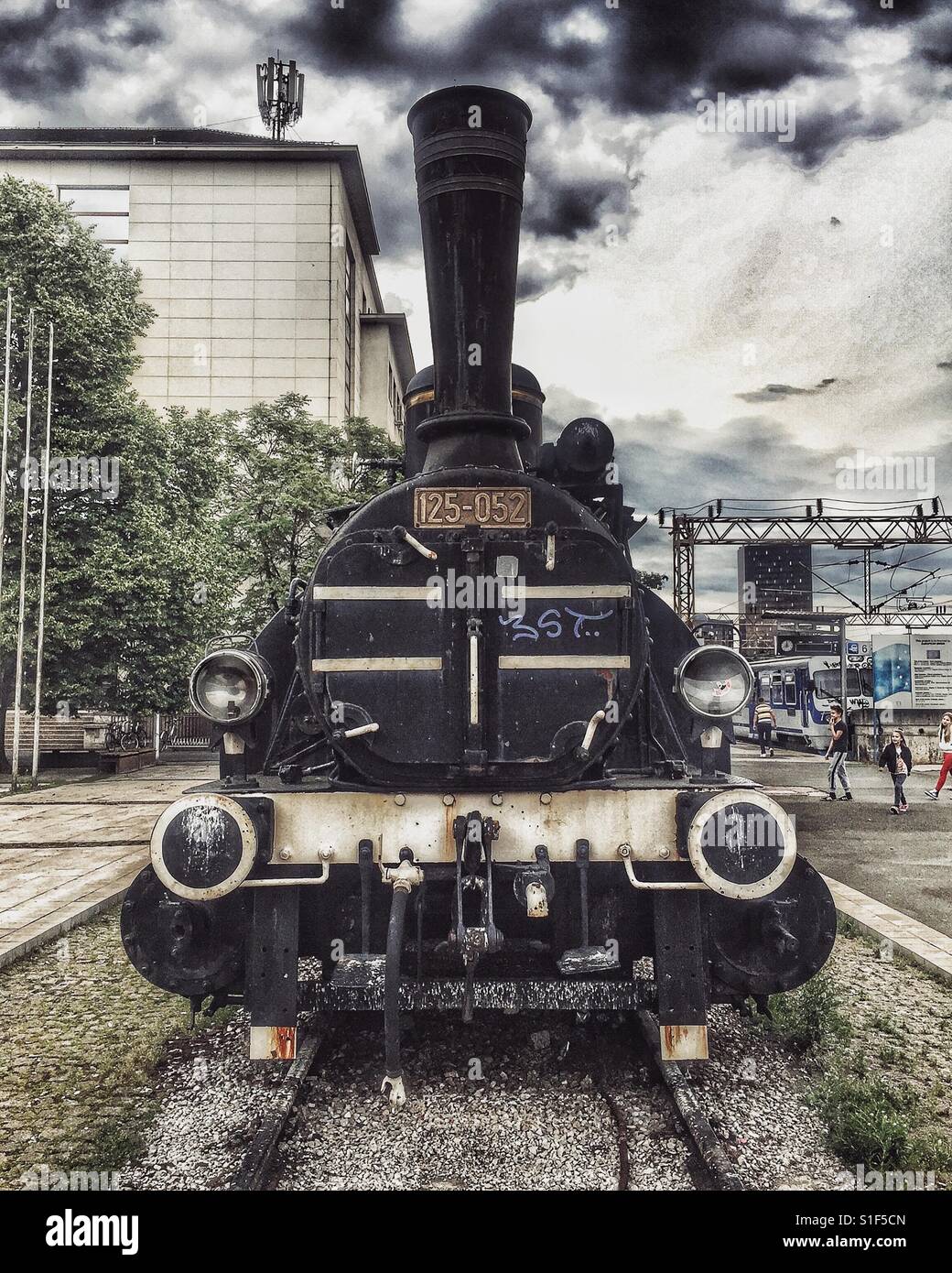 Vintage steam locomotive at Zagreb station, Croatia - Smartphone Captured Stock Image