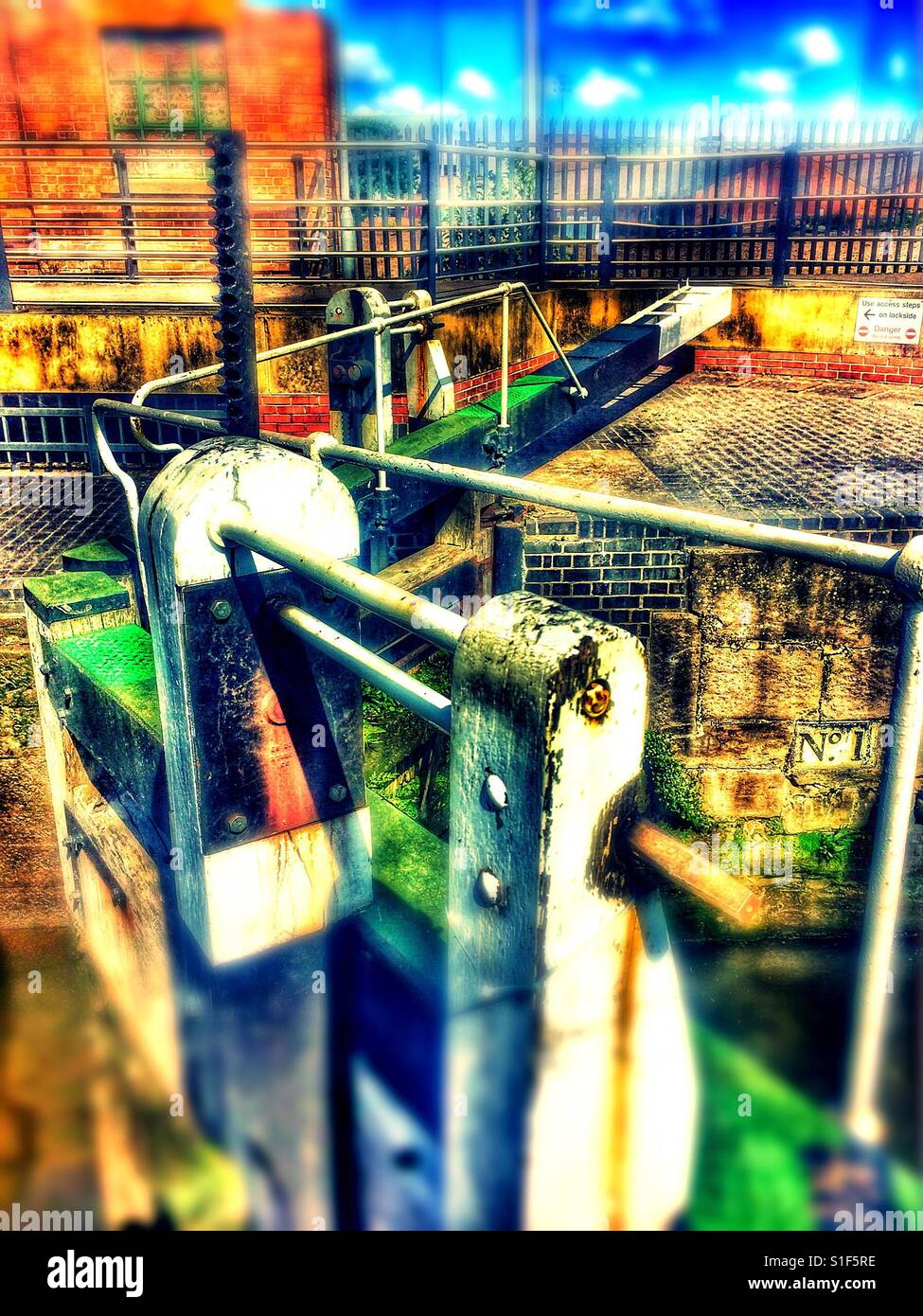 Canal lock gates, Nottingham, Nottinghamshire, East Midlands, England - Smartphone Captured Stock Image