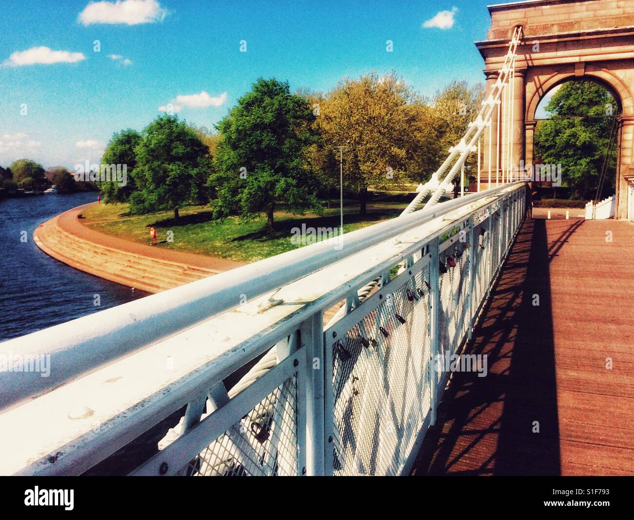 Wilford suspension bridge, Nottingham, Nottinghamshire, East Midlands, England - Smartphone Captured Stock Image