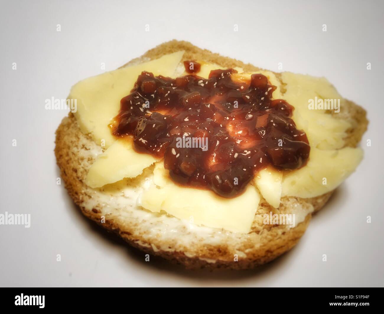 Cheddar cheese Branston pickle on wholemeal bread - Smartphone Captured Stock Image