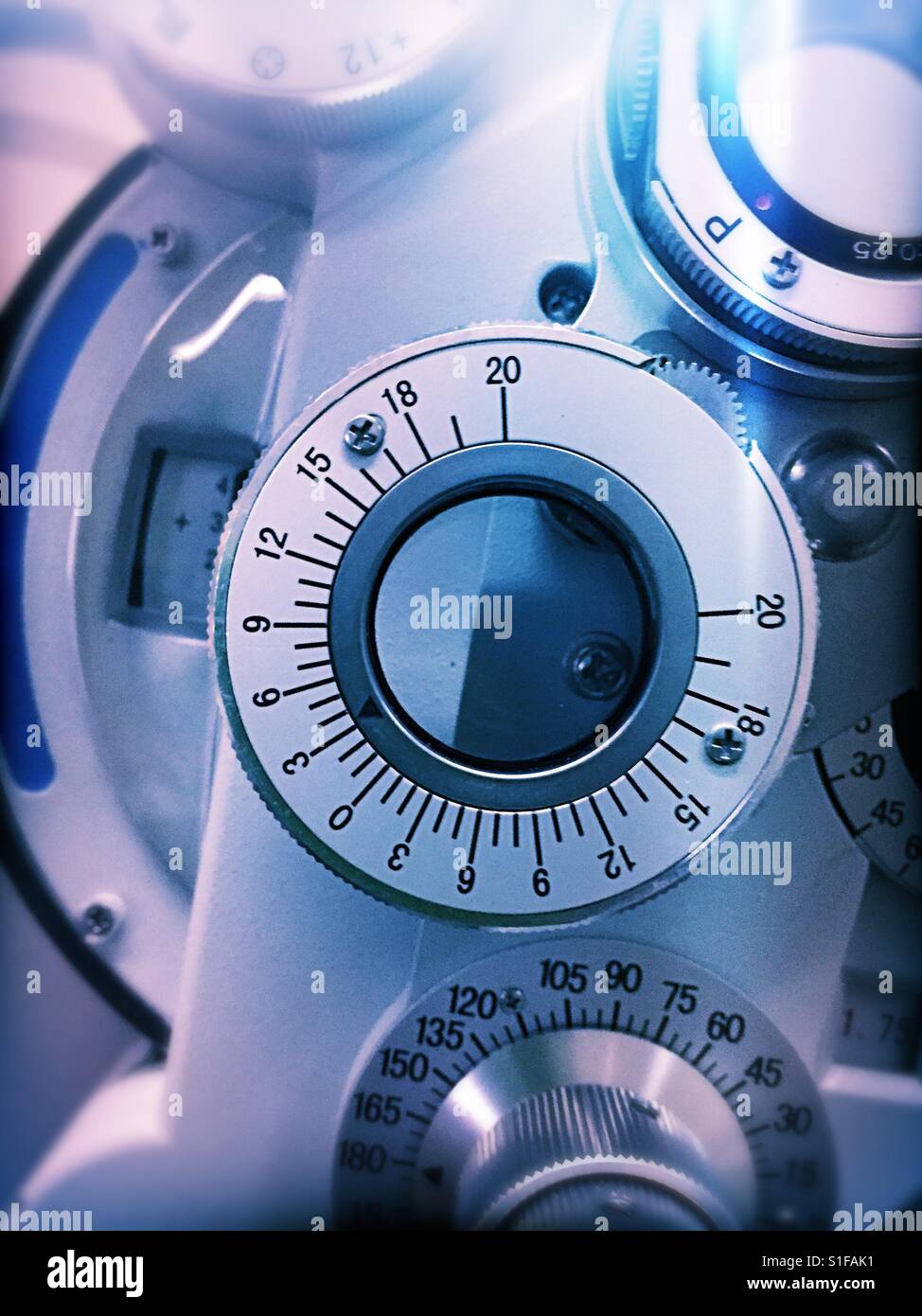 Ophthalmology Office, close-up of Phoroptor refraction machine, USA - Smartphone Captured Stock Image