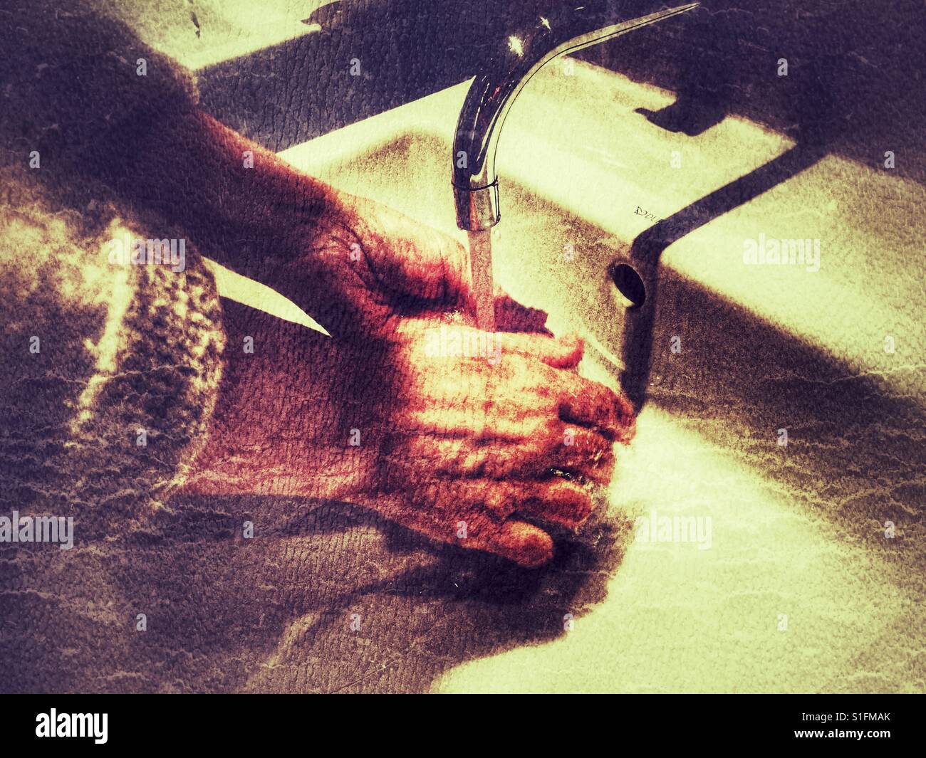 Woman washing hands - Smartphone Captured Stock Image