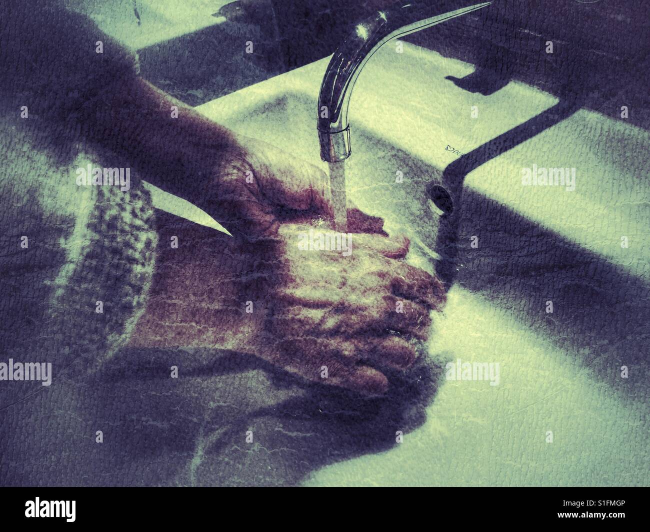 Woman washing hands - Smartphone Captured Stock Image