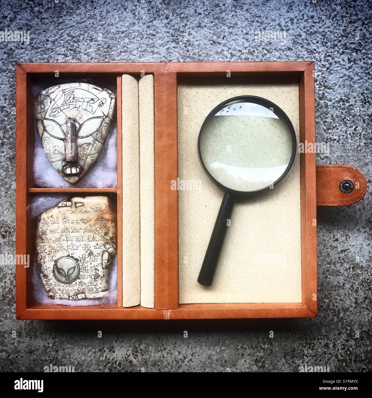 Art piece from Alfonso Ricart Velazquez´s collection. Ricart calls his art Esogetic Metagalactic Art from Unknown Origin. Ricart is founder of Educacion Universal Bernal A.C, Foundation in Mexico. - Smartphone Captured Stock Image