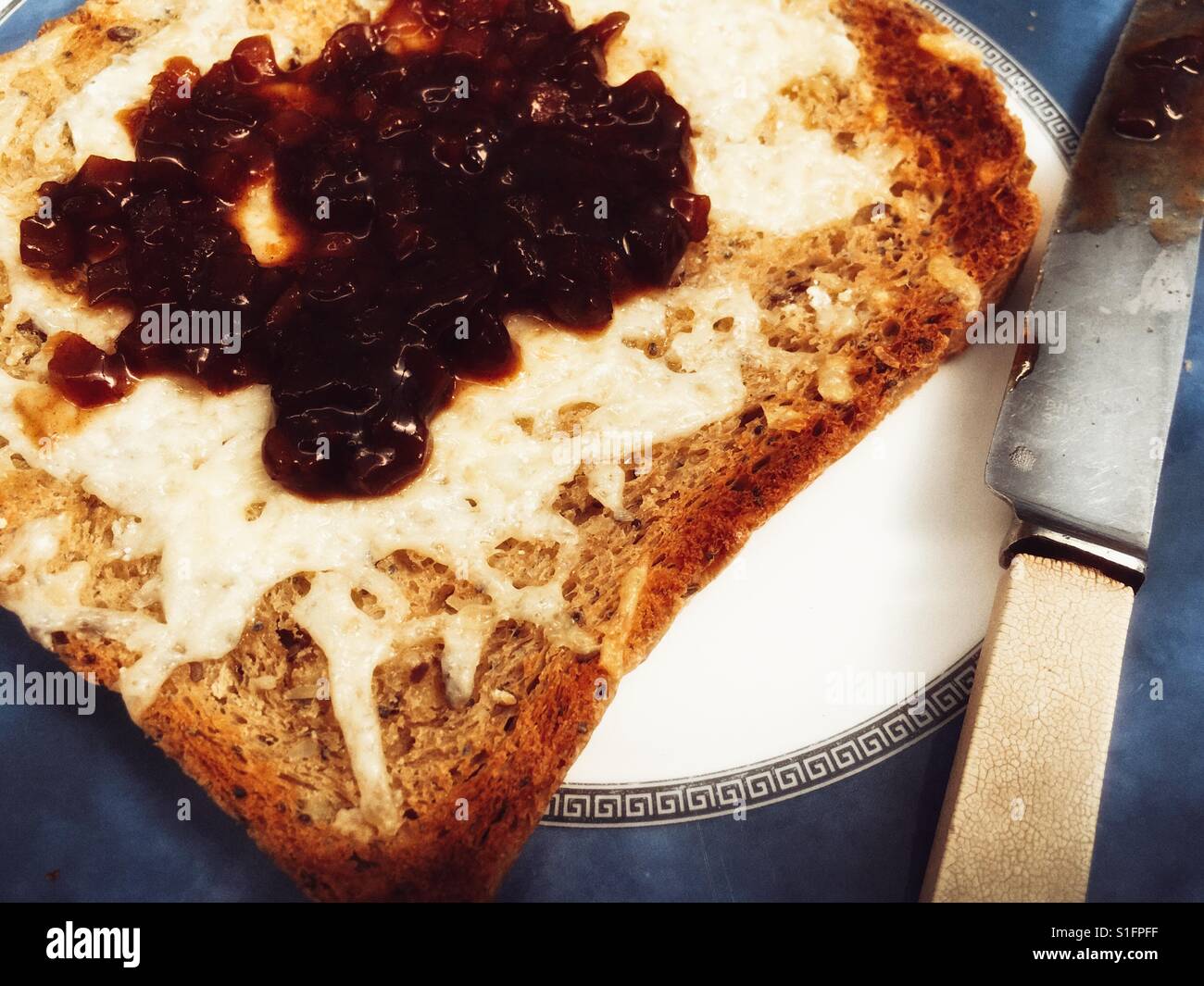 Cheese on toast with Branston pickle Stock Photo Alamy