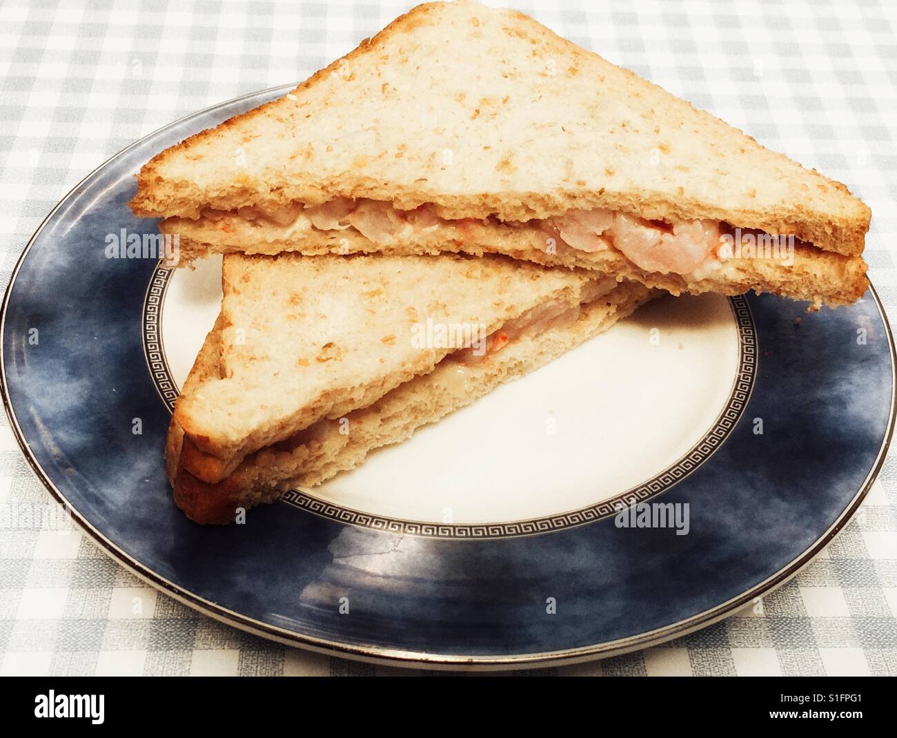 Prawn Mayo oatmeal bread sandwich - Smartphone Captured Stock Image