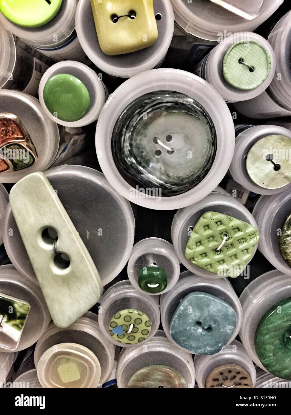 Button display at yarn shop in Denver Colorad Stock Photo Alamy