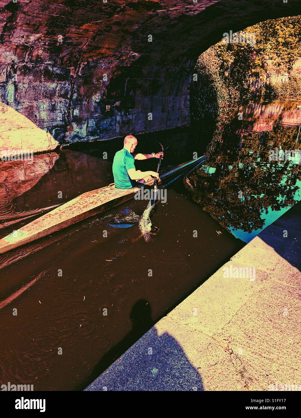 Rowing kayaking on canal - Smartphone Captured Stock Image