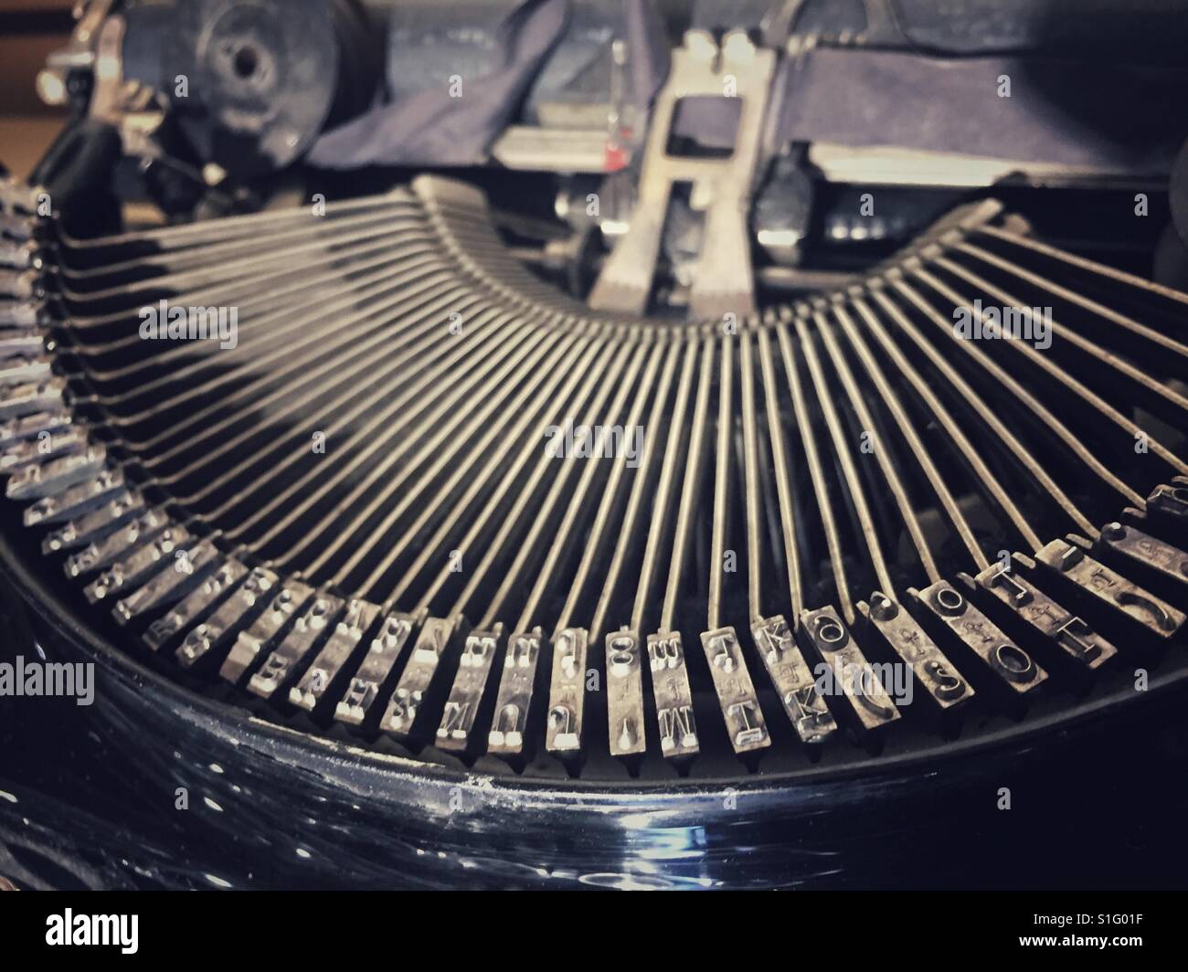 Close up of typewriter typebar letter stamps Stock Photo Alamy