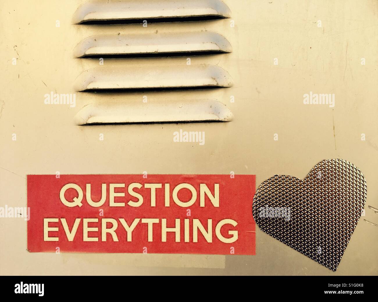 Question everything sign with heart - Smartphone Captured Stock Image