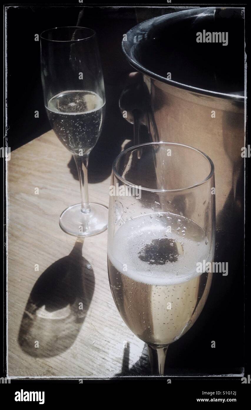 Glasses of Prosecco in a bar, Leeds, UK. - Smartphone Captured Stock Image
