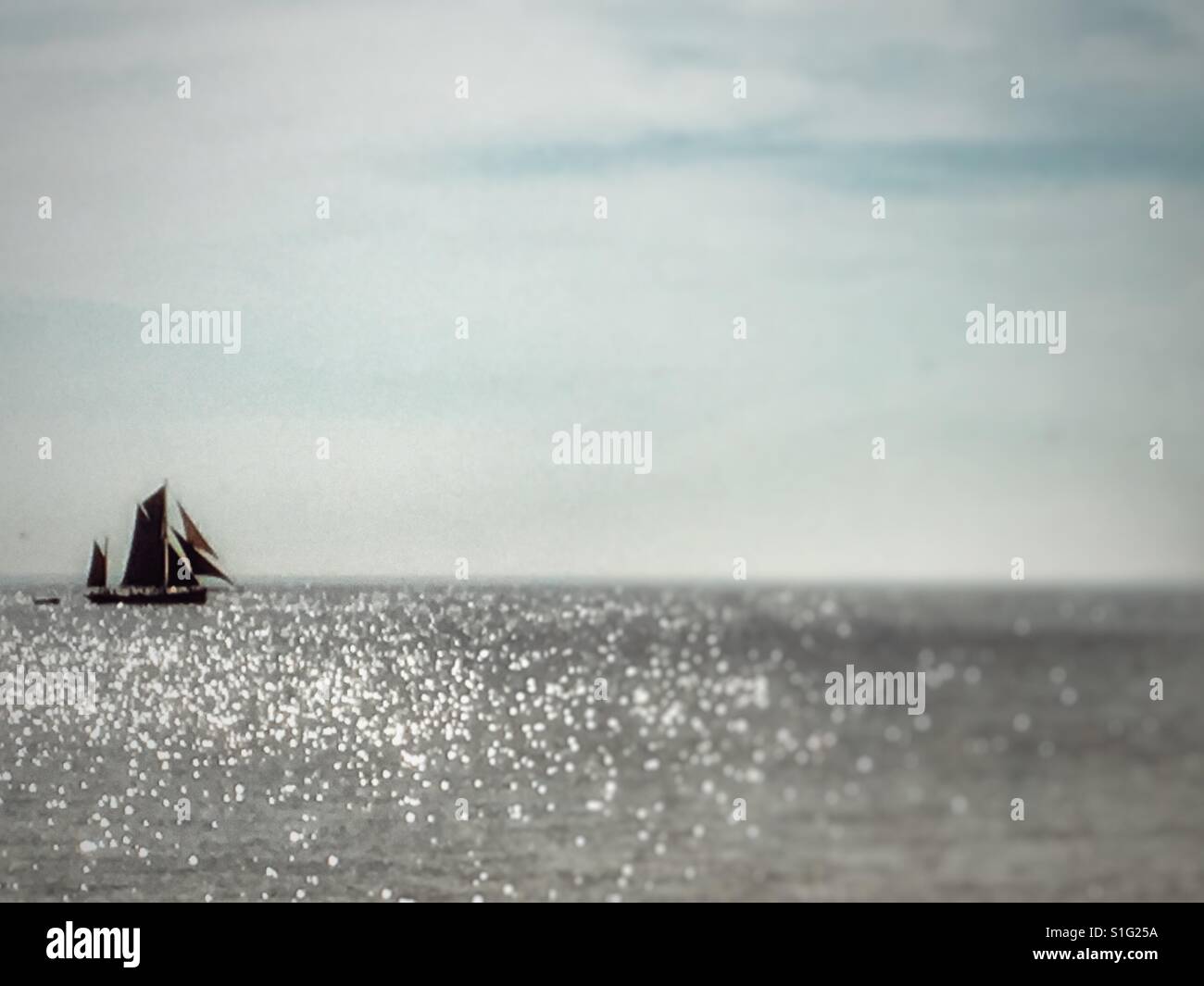 Historic Thames barge, North Sea, Bawdsey, Suffolk, UK. - Smartphone Captured Stock Image