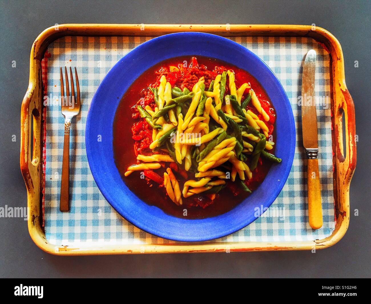 Strozzapreeti pasta with Bolognese - Smartphone Captured Stock Image