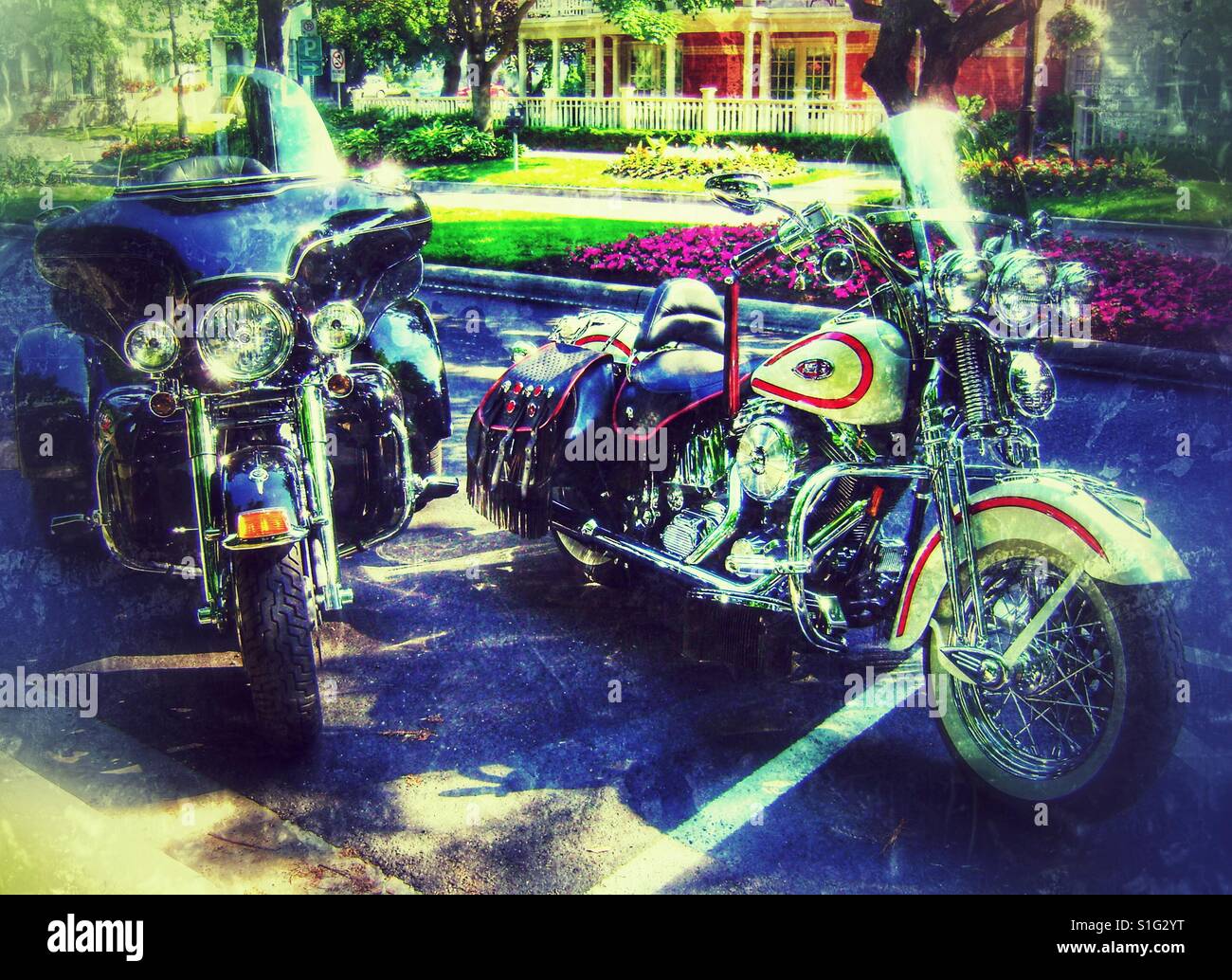 Shiny parked motorcycles. - Smartphone Captured Stock Image