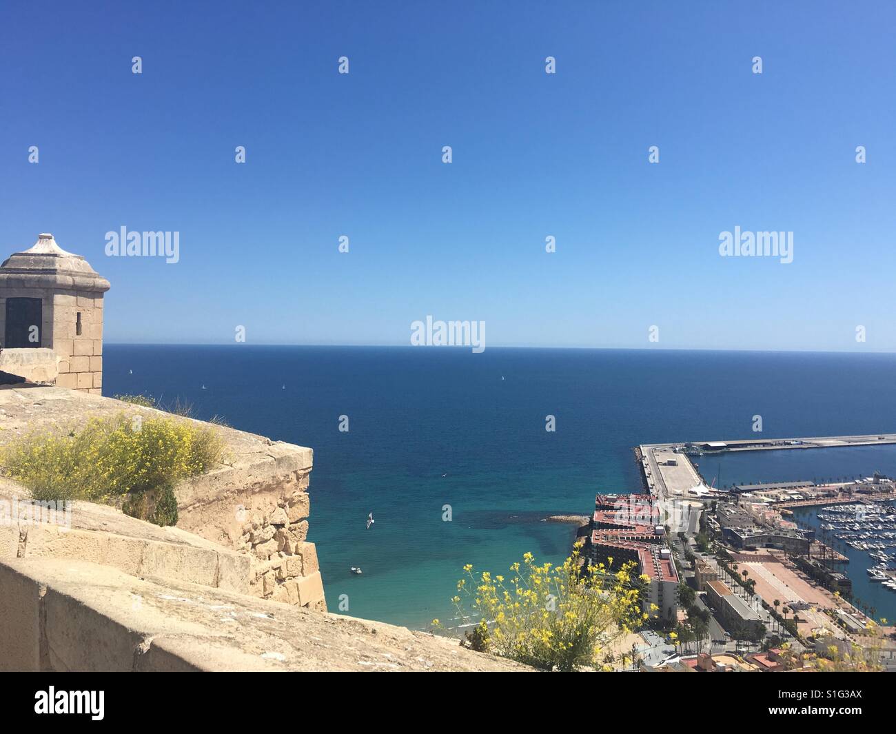 View to the Tyrrhenian Sea from Alicante Castle in Spain Stock Photo