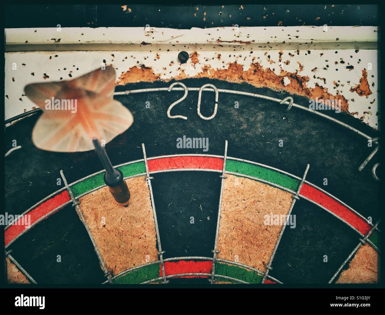 Vintage Dart Board with wear and tear Stock Photo Alamy