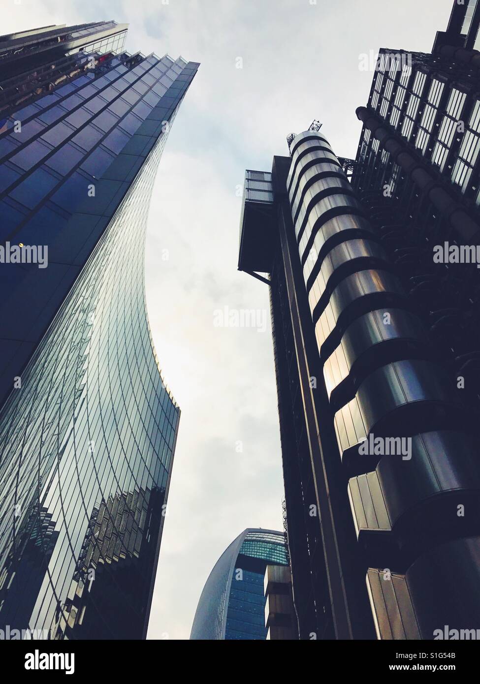 Lloyds of London building and other buildings in the City of London - Smartphone Captured Stock Image
