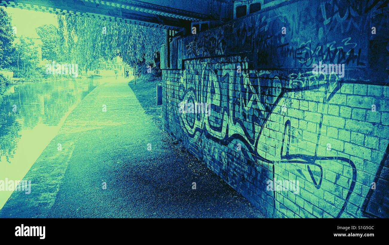 Canal graffiti blue - Smartphone Captured Stock Image