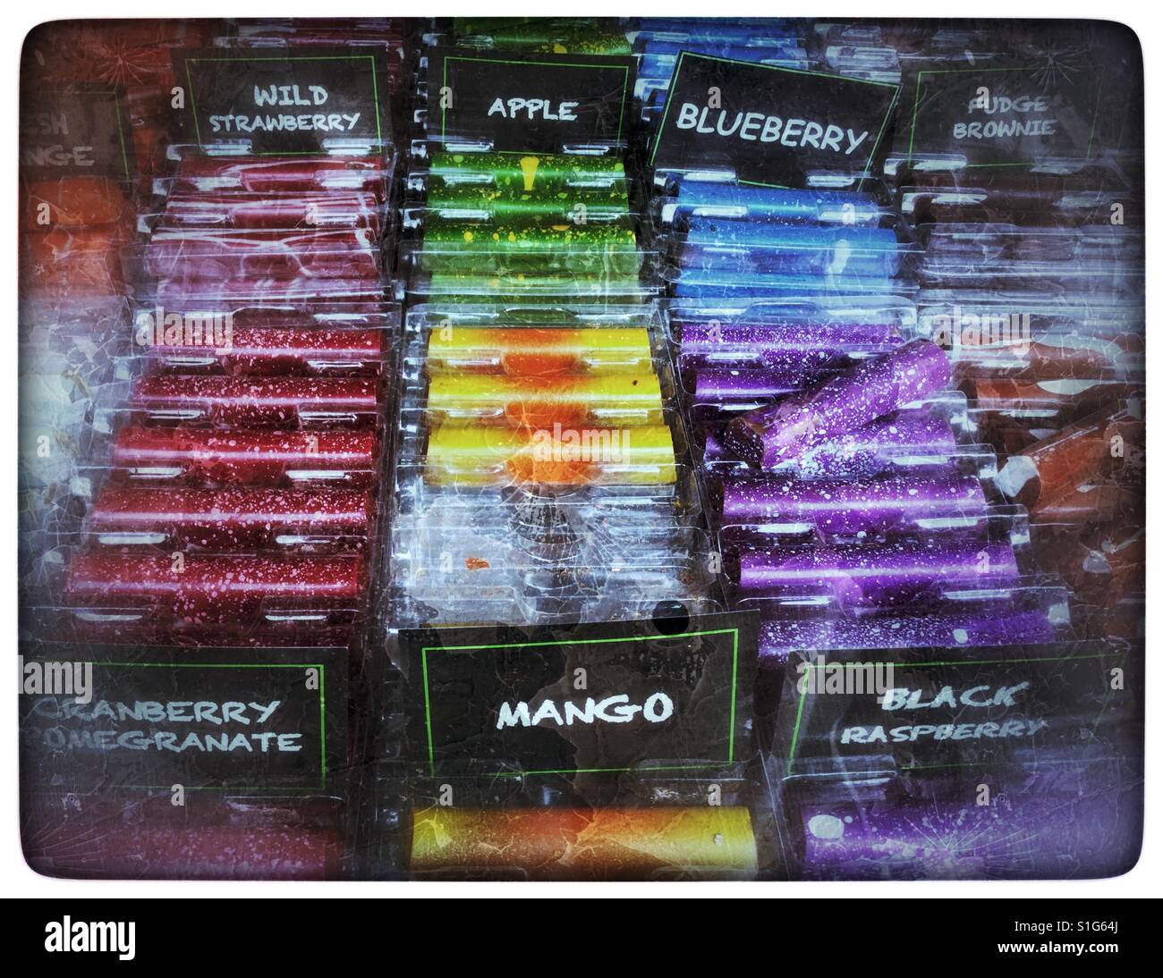 Rows of hand painted truffle bars. - Smartphone Captured Stock Image