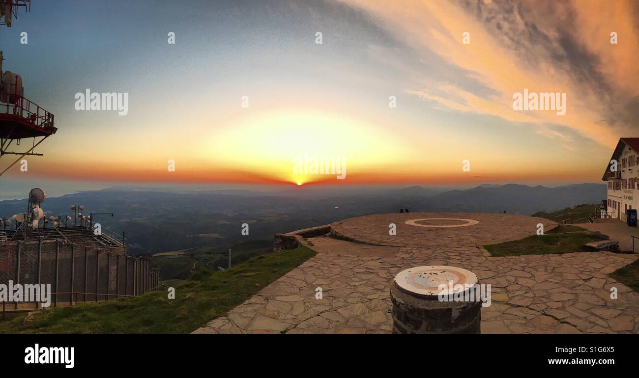 Sunrise from the top of La Rhune, France. Stock Photo