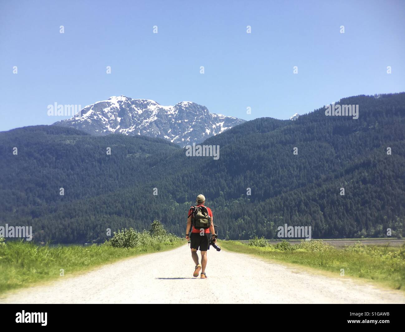 Walking on the dykes of Pitt Meadows, British Columbia, Canada Stock Photo