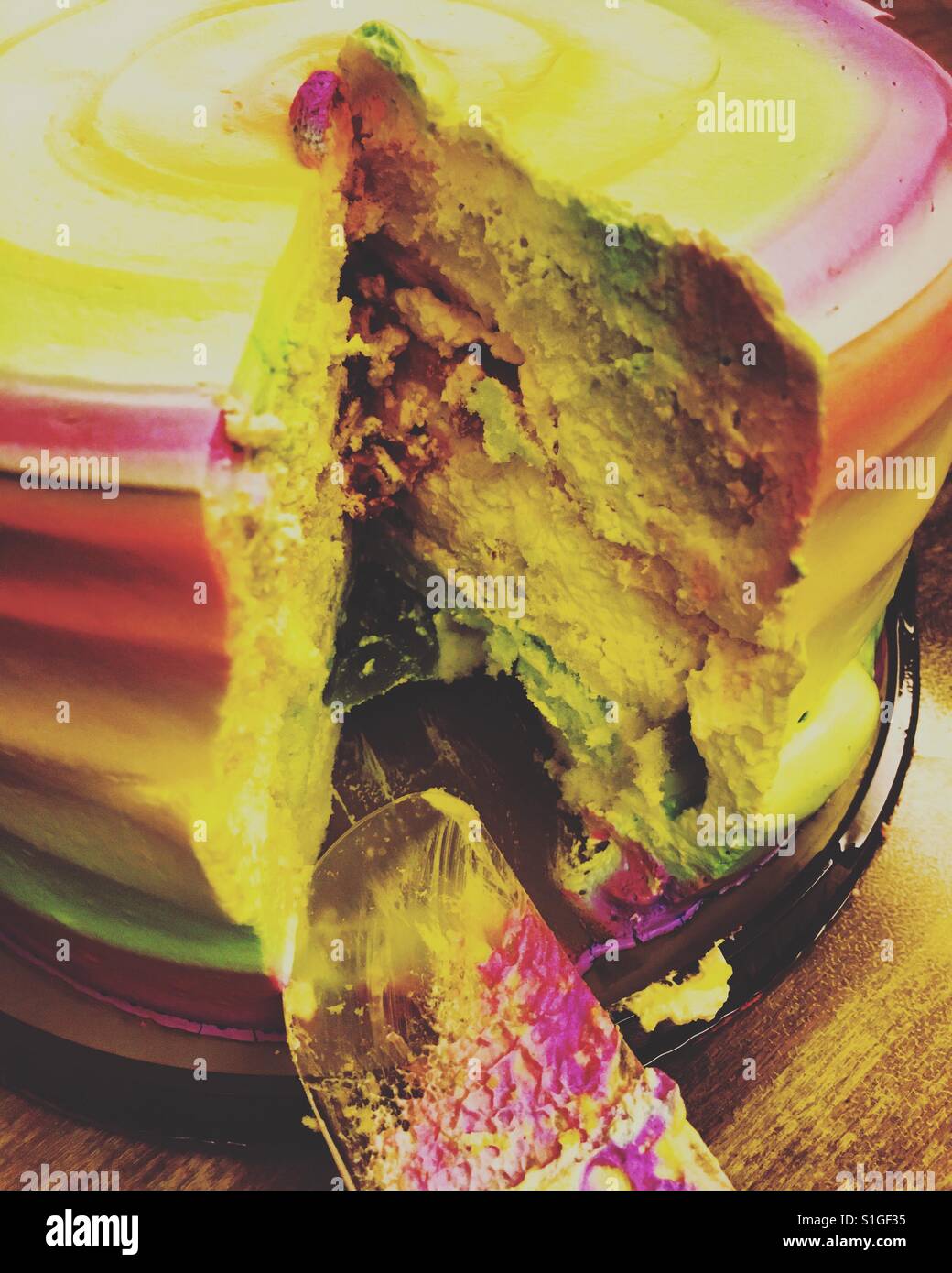 Detail of a Rainbow color Cream cake - Smartphone Captured Stock Image