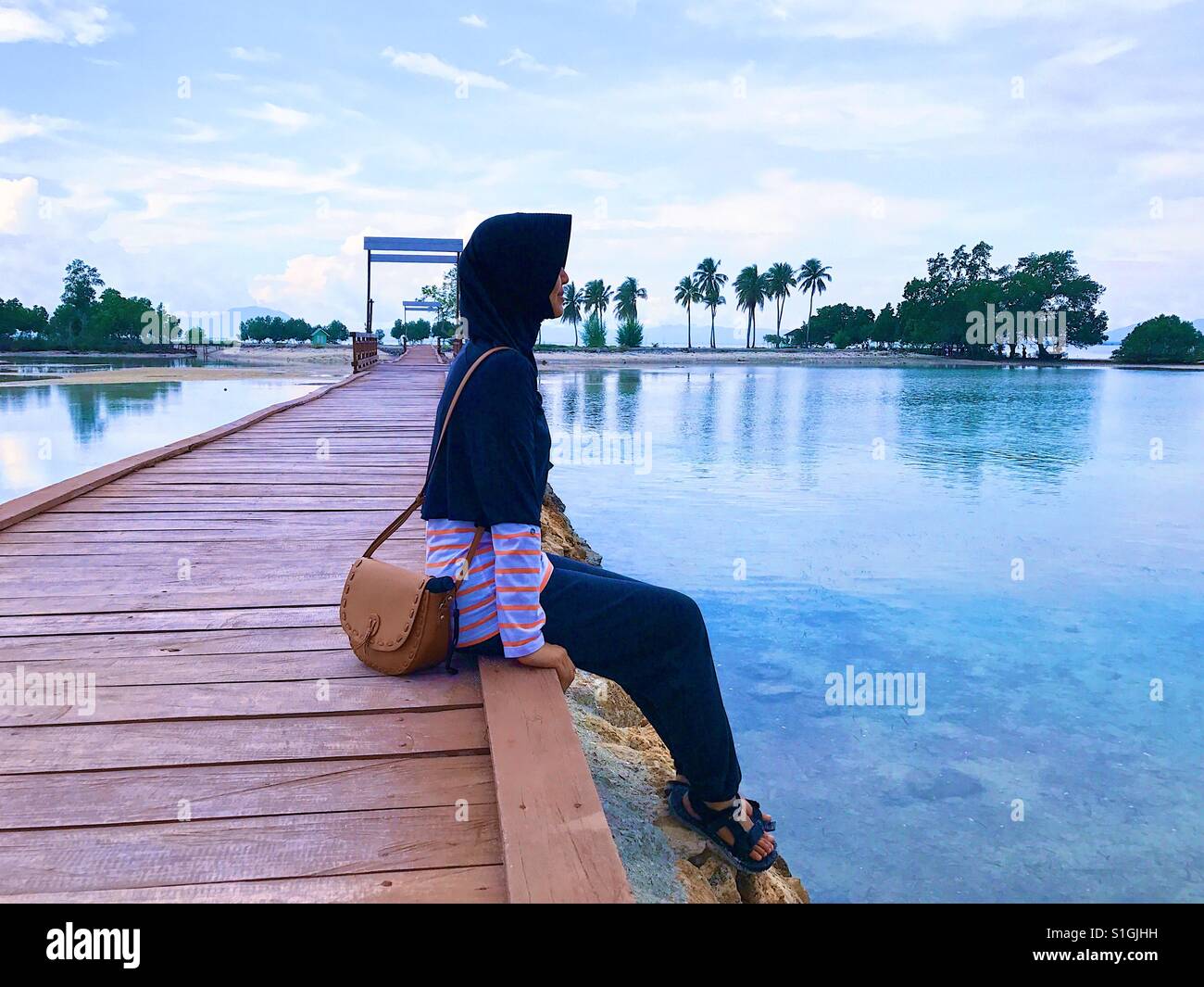 Enjoying beautiful view at Bokori Island, Southeast Sulawesi, Indonesia Stock Photo