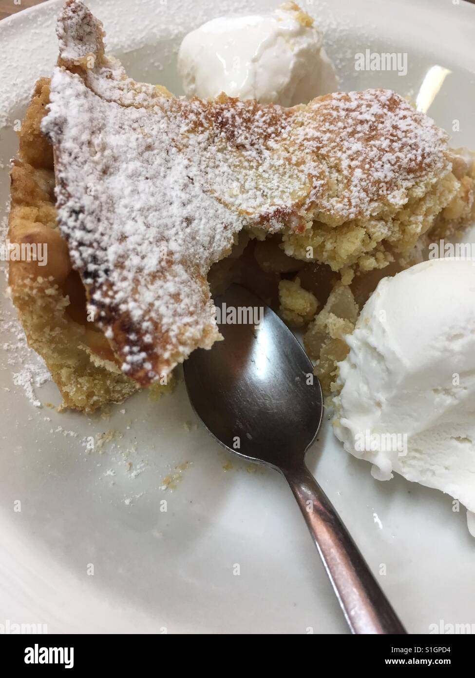 Apple cake with vanilla ice cream - Smartphone Captured Stock Image