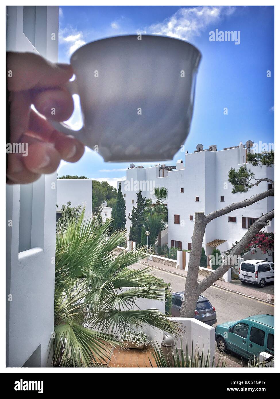A cup of tea for breakfast in Spain. Stock Photo