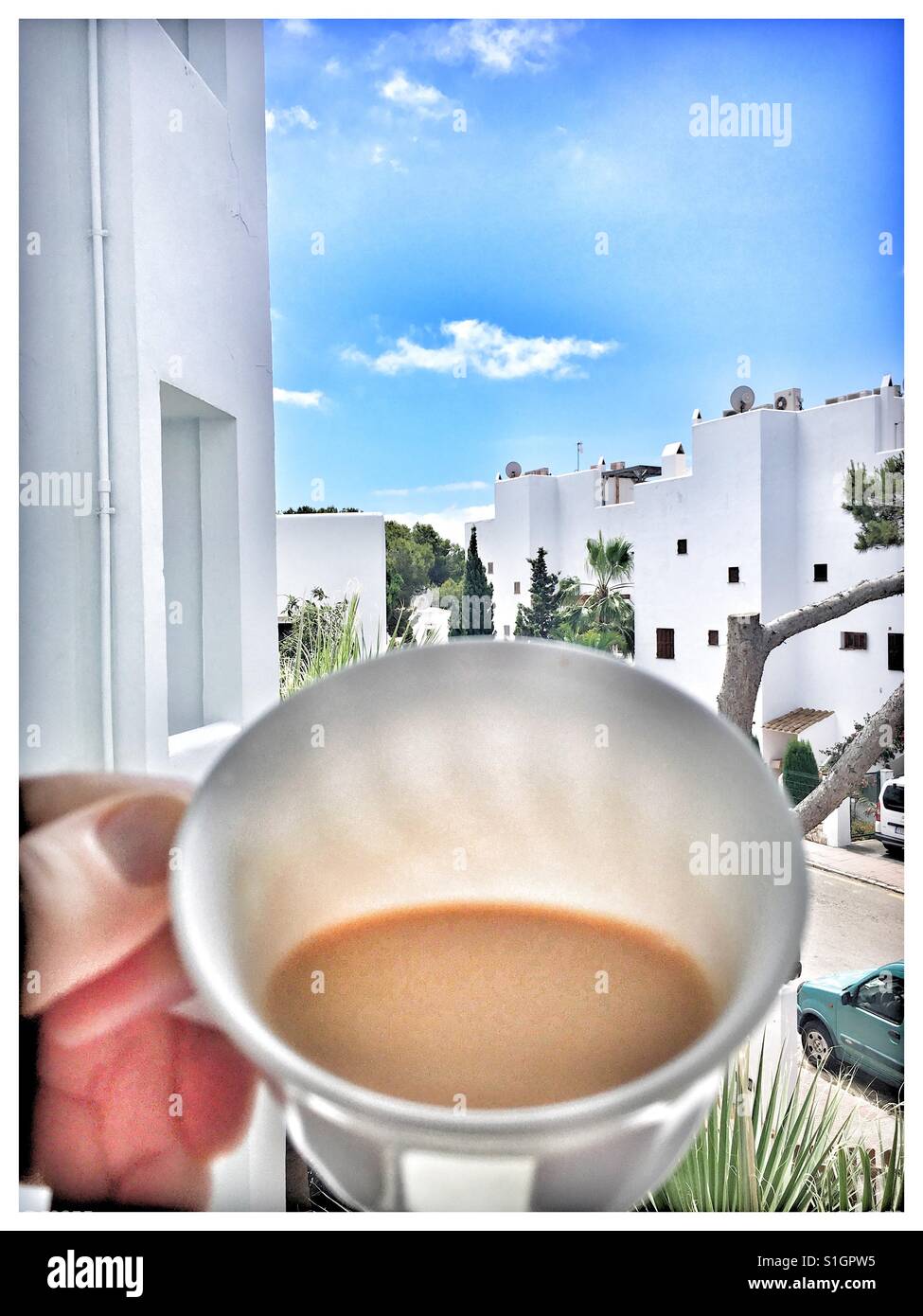 Cup of tea in Spain. (Brits abroad) Stock Photo