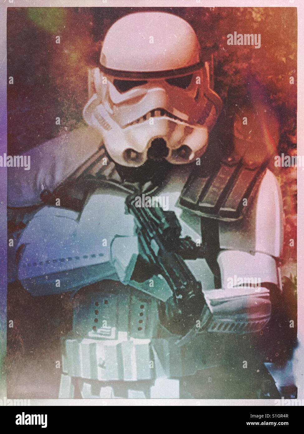 Stormtrooper ready to shoot (at cosplay event) Stock Photo