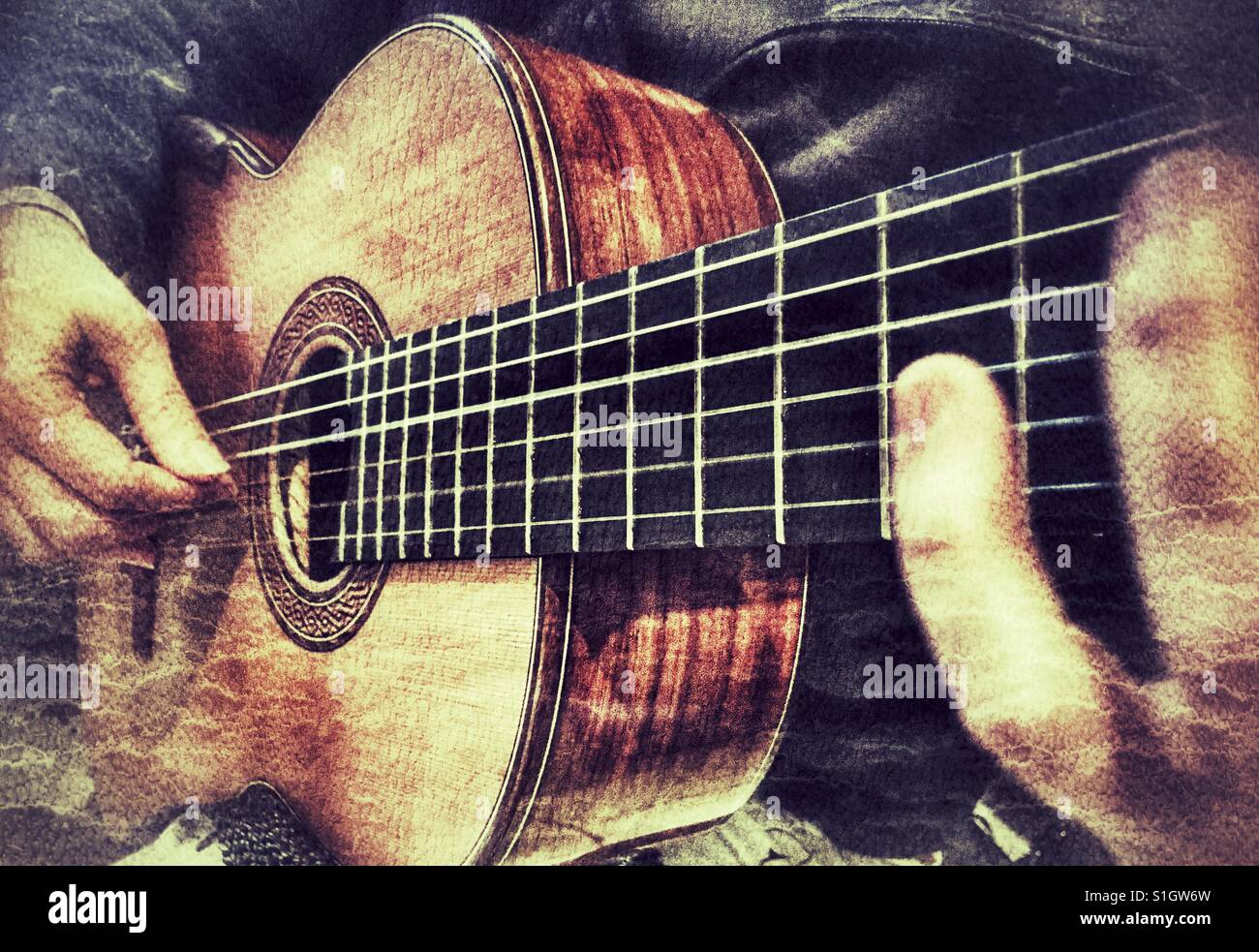 Musician playing classical guitar - Smartphone Captured Stock Image