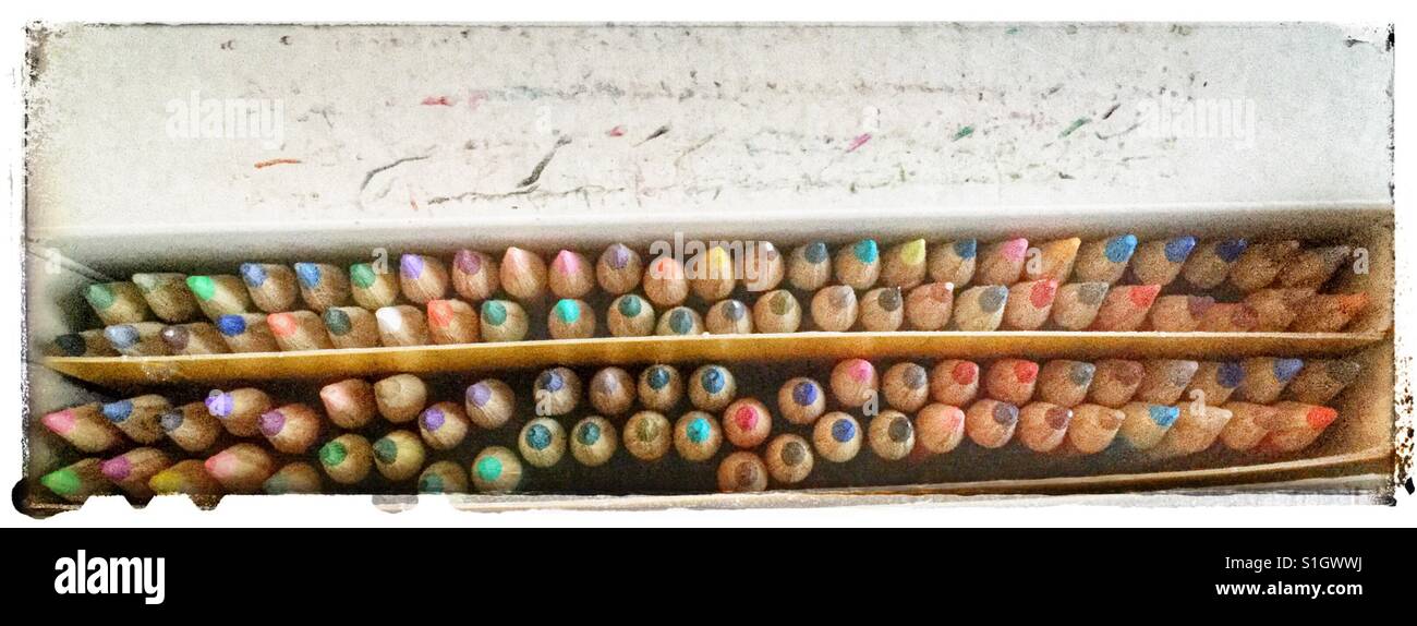 Opened box of crayons. - Smartphone Captured Stock Image