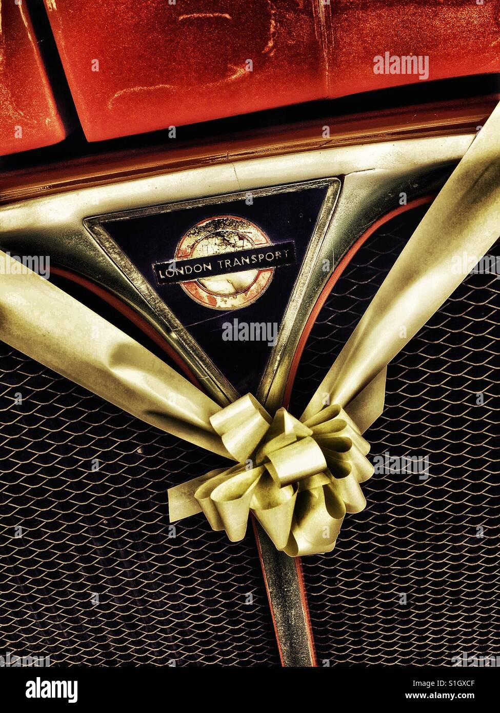 Wedding ribbon on routemaster bus - Smartphone Captured Stock Image