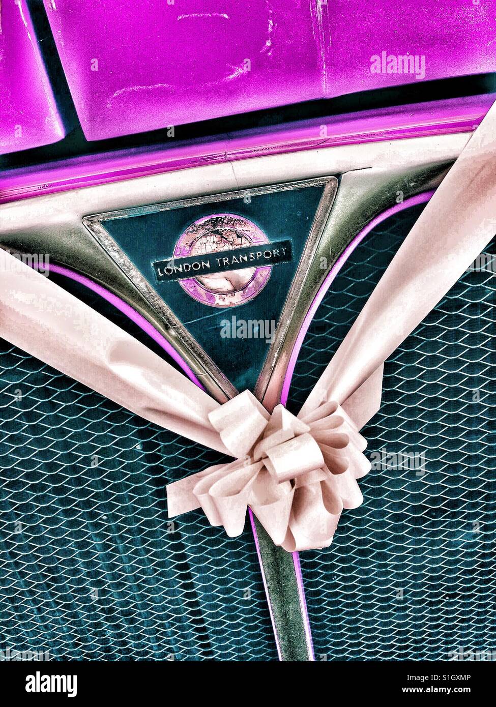 Wedding ribbon on routemaster bus - Smartphone Captured Stock Image