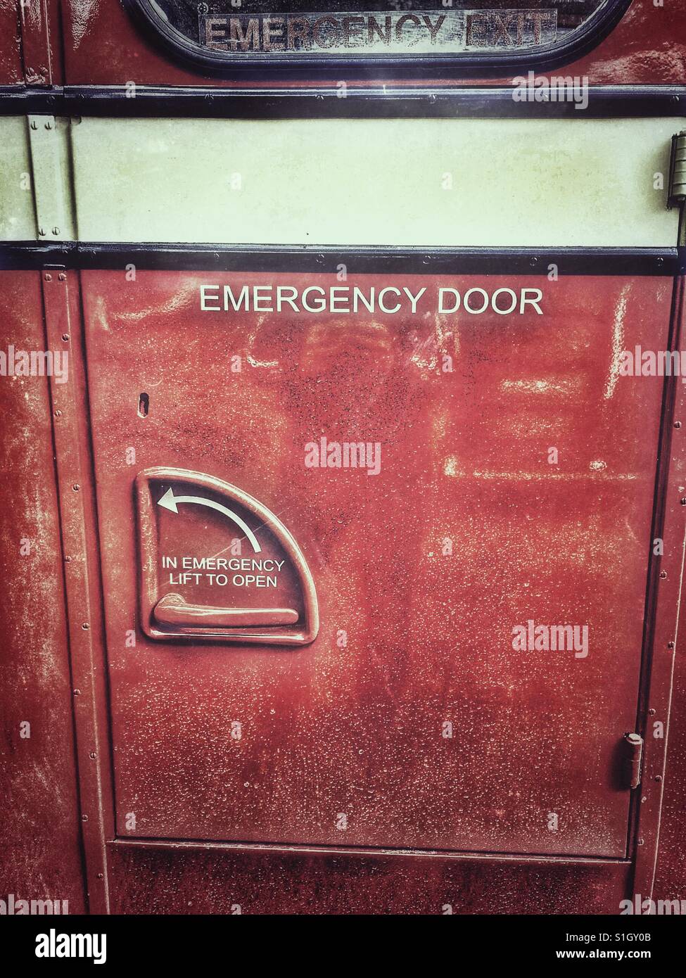 Vintage bus emergency exit door - Smartphone Captured Stock Image