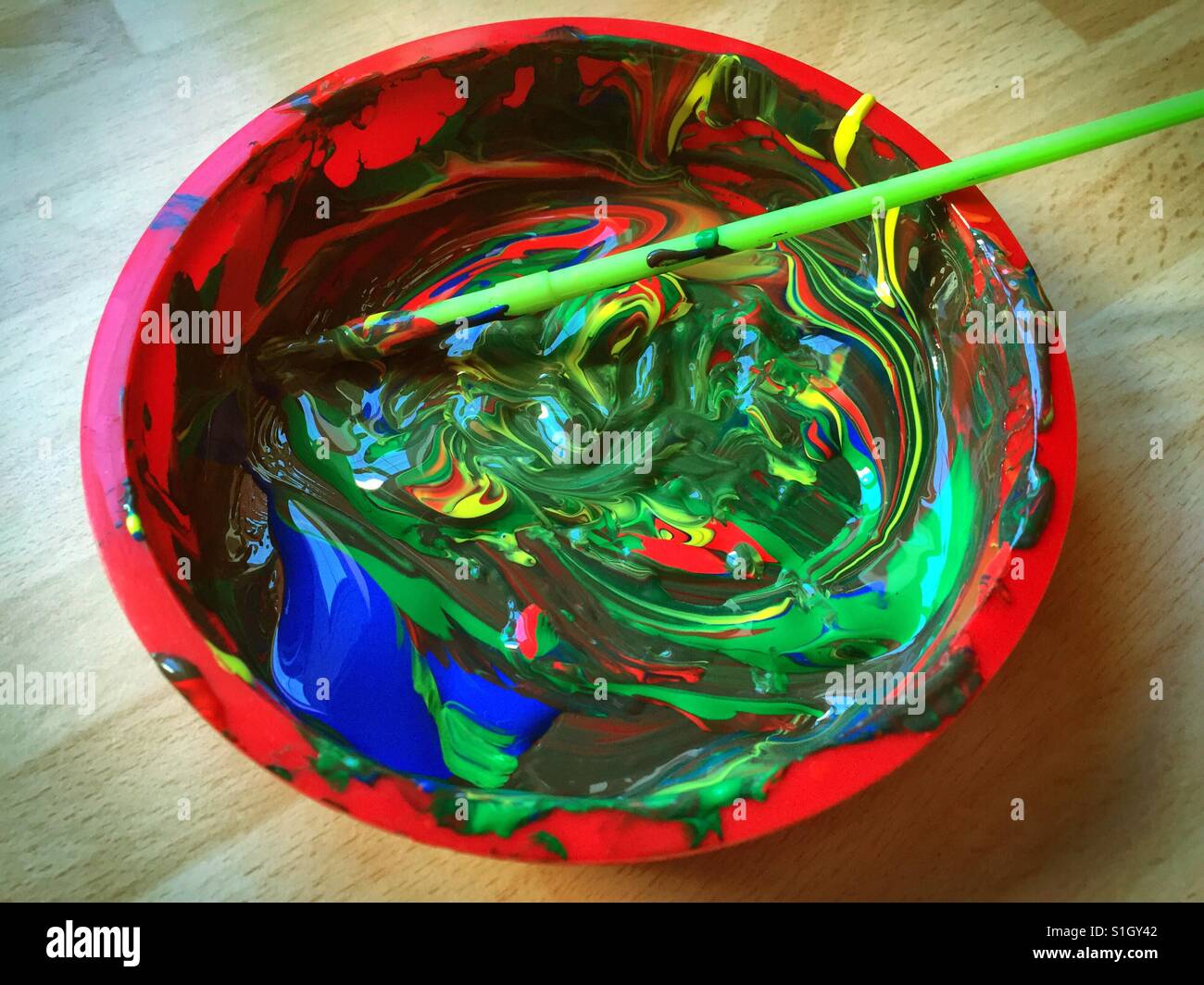 Children's paint pot with mixed paint - Smartphone Captured Stock Image