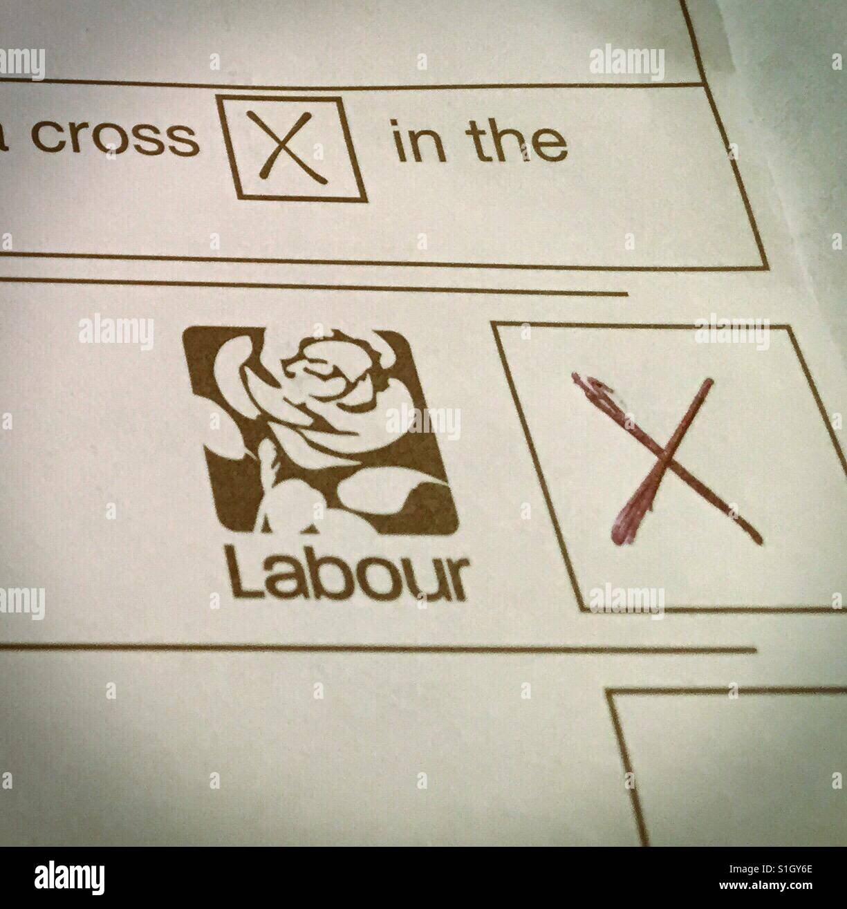 Ballot paper voting for The Labour Party - Smartphone Captured Stock Image